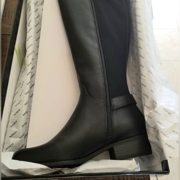 Full Zip Black stretch knit Calf Tall Alfani KALLUM Riding Rain Boots NIB - Picture 5 of 16